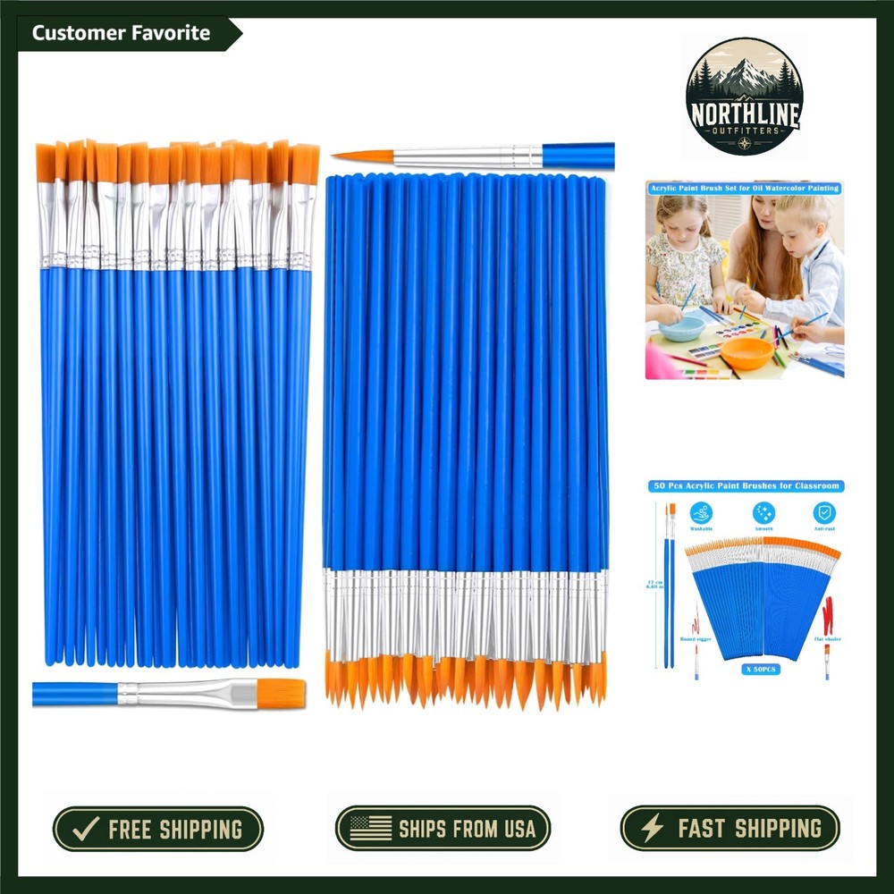 Versatile 50 Count Small Paint Brush Set – Flat & Round Tips for All Levels