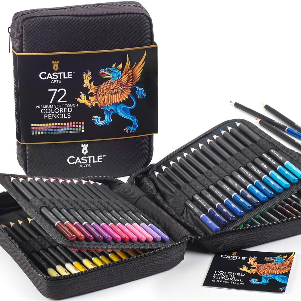 Castle Art Supplies 72 Colored Pencils Zipper-Case Set | Soft Core Colored Leads