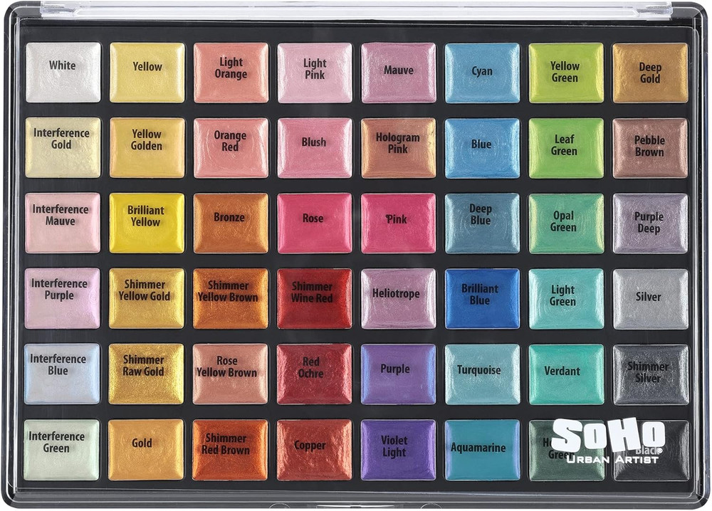 Metallic Watercolors Set – 48 Vibrant Metallic Half Pans in Travel Case – Pro…