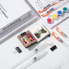 Mini Portable Watercolor Palette Set Wooden Grid Paint Box Watercolor Paper S…