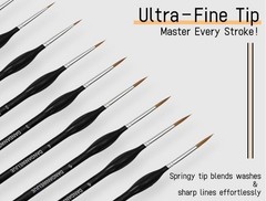 Fine Detail Paint Brush Set, 11 Pcs, Nylon Bristles, Size 00000-7