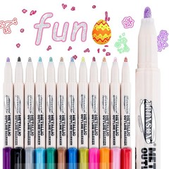 TRANSON 12pcs Outline Shimmering Markers Metallic Neon Art Drawing Craft Pens