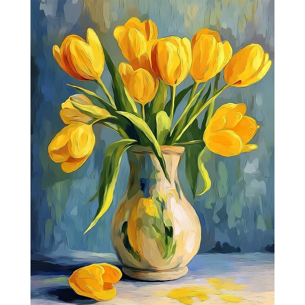 Paint by Numbers for Adults Beginner, Flowers Paint by Number Kits on Canvas Vas