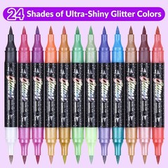 Glitter Effect Brush Markers Pens,24 Colors Dual Tip Glitter Pens Set 12 Pack…