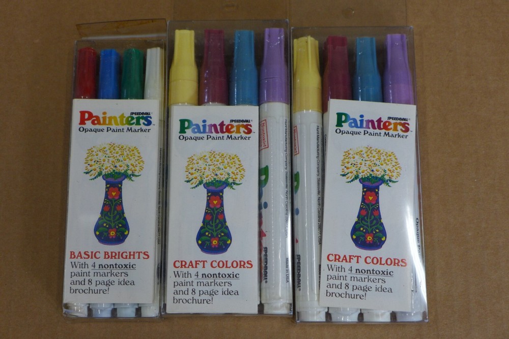Lot of 12 SPEEDBALL Painters Opaque Paint Markers: 4 Basic Brights, 8 Craft NEW