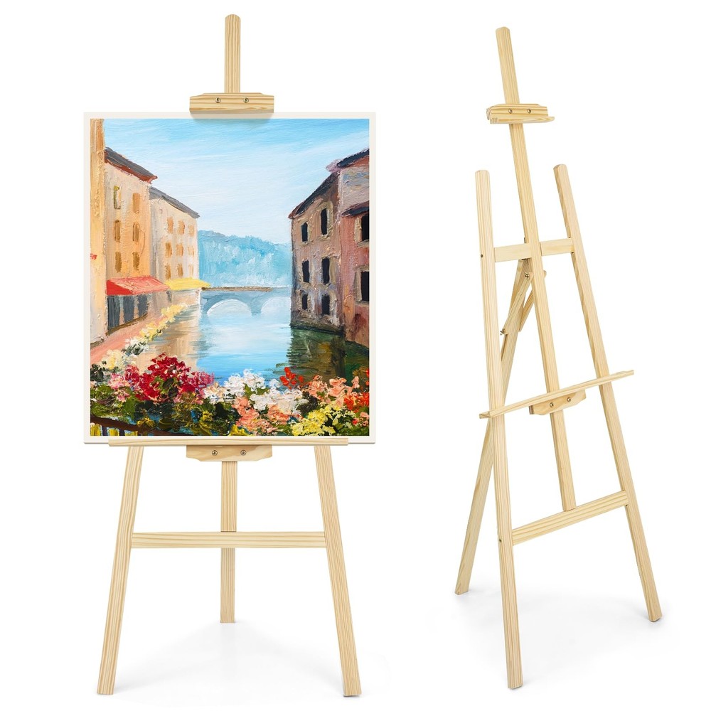 JEAWIWI 1Pcs Wooden Easel for Painting-Adjustable 42 inches, wood color