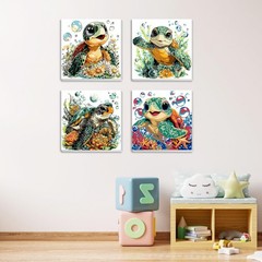 4 Pack Cute Cartoon Turtle Paint by Numbers Kit with Framed Canvas for Ages 6…