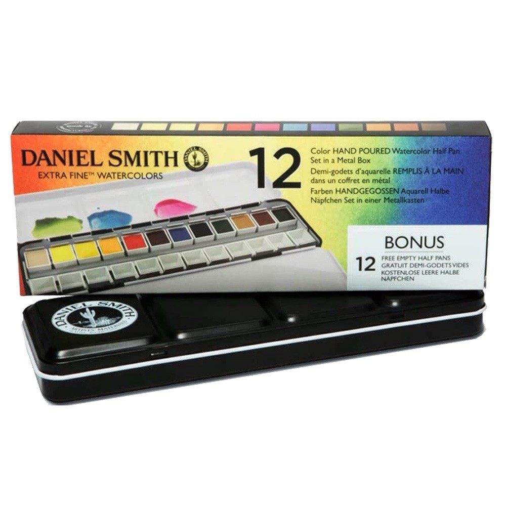 Daniel Smith Extra Fine Watercolors 12-Color Hand Poured Half Pan Metal Box