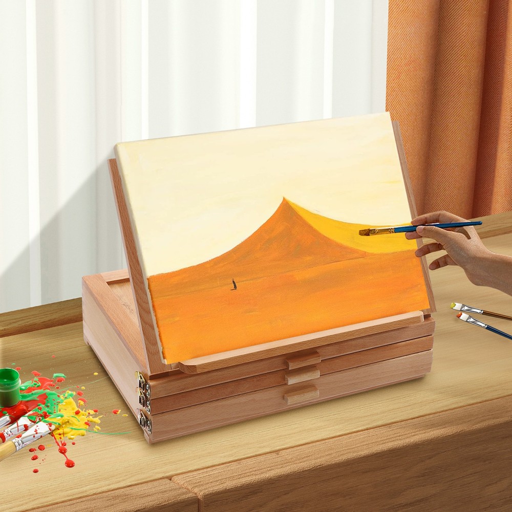 Adjustable Beech Wood Tabletop Easel with 3 Drawers & Storage
