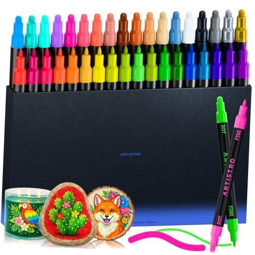Precision Dual-Tip Acrylic Paint Markers – Paint Pens Set with 36 Multicolor