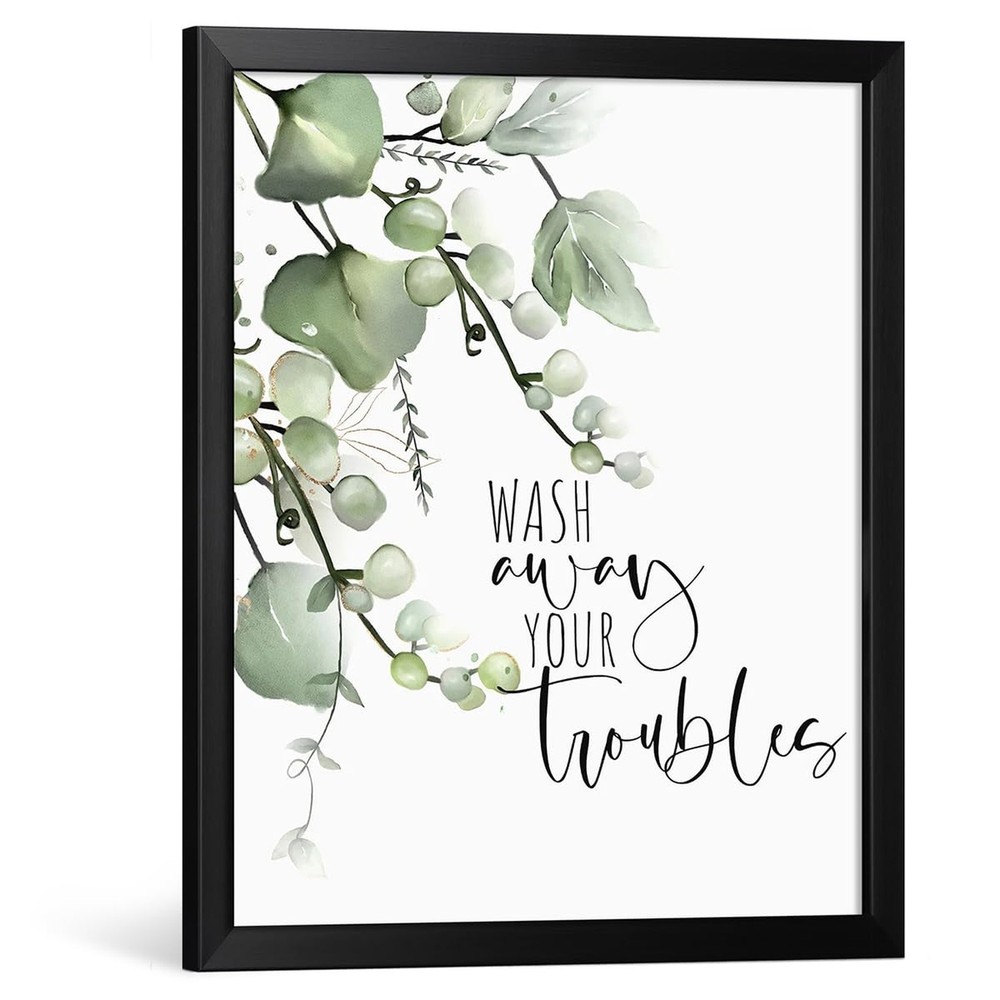 Framed Botanical Wall Art Sage Green Plant Canvas Prints Pictures – 16″ x 20″…