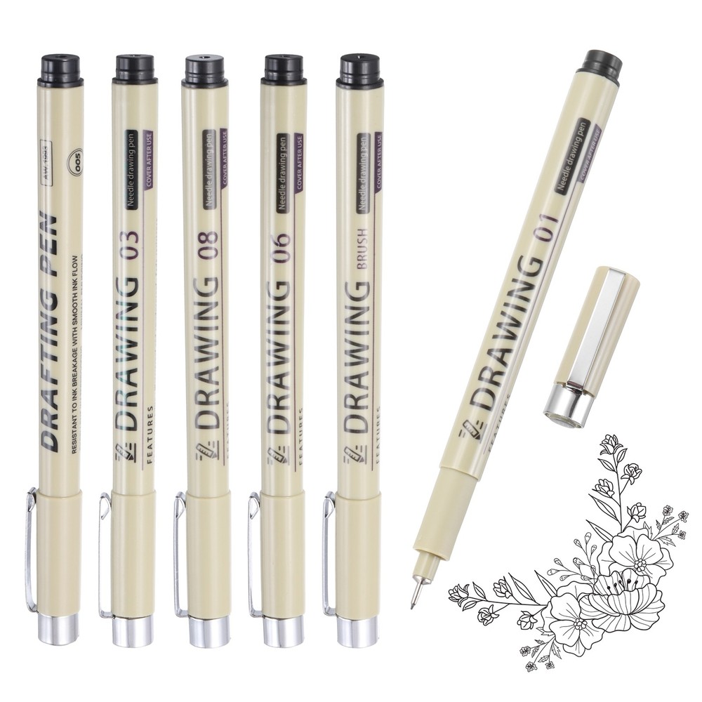 6Pcs 0.2mm/0.25mm/0.35mm/0.5mm/0.6mm/1.0mm Fineliner Ink Pens