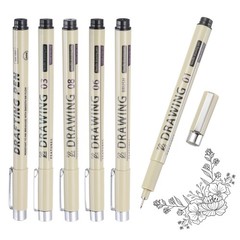 6Pcs 0.2mm/0.25mm/0.35mm/0.5mm/0.6mm/1.0mm Fineliner Ink Pens