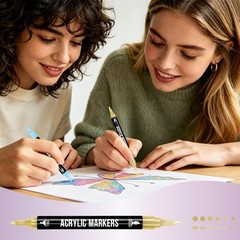 24 Metallic Colors Acrylic Paint Markers, Dual Tip with Fine Tip and Brush Ti…