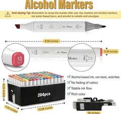 204 Colors Art Marker Set Dual Tip Coloring Pens for Kids Adults Drawing Gift