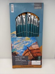 Brand New Crelando Flat Brush Set Of 12 – Oil Acrylic Watercolor – Teal Handle