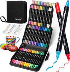 60 Colors Dual Tip Acrylic Paint Markers, Paint Pens Set with Brush Tip and Fine
