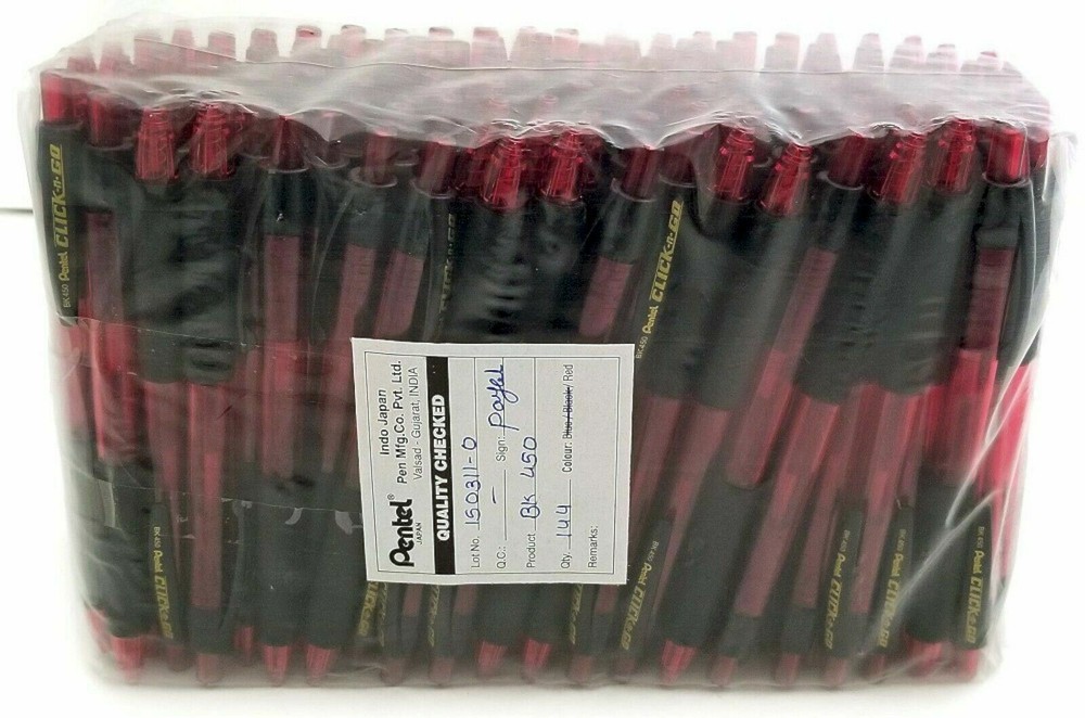 NEW Pentel Click-N-Go Ballpoint Pen RED Ink & Barrel BULK 144-pcs BK450-BBR