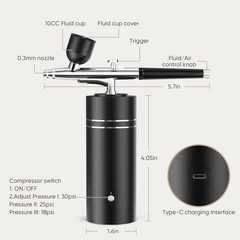 Airbrush Kit with Compressor 30PSI Portable Airbrush Gun Rechargeable Handheld C