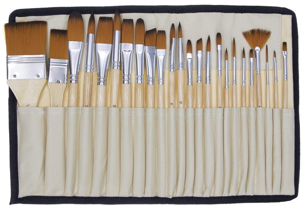 24 Pcs Paint Brushes Set with Carrying Case for Oil Acrylic Watercolor Painting