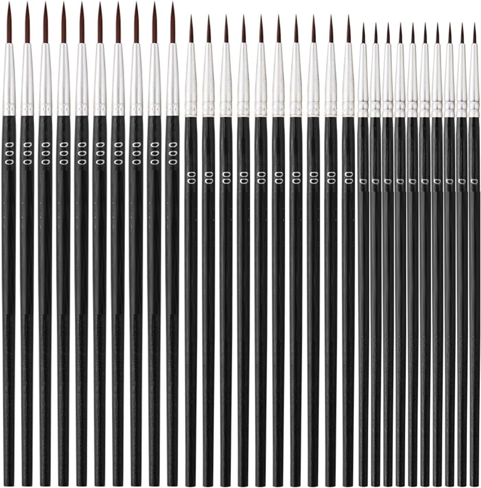 30Pcs Detail Paint Brushes, Fine Tip Paint Brush with 3 Sizes #0#00#000 Mini Tin