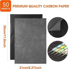 50 Sheets Carbon Paper Black Graphite Paper Transfer Tracing Paper and 5 Pieces