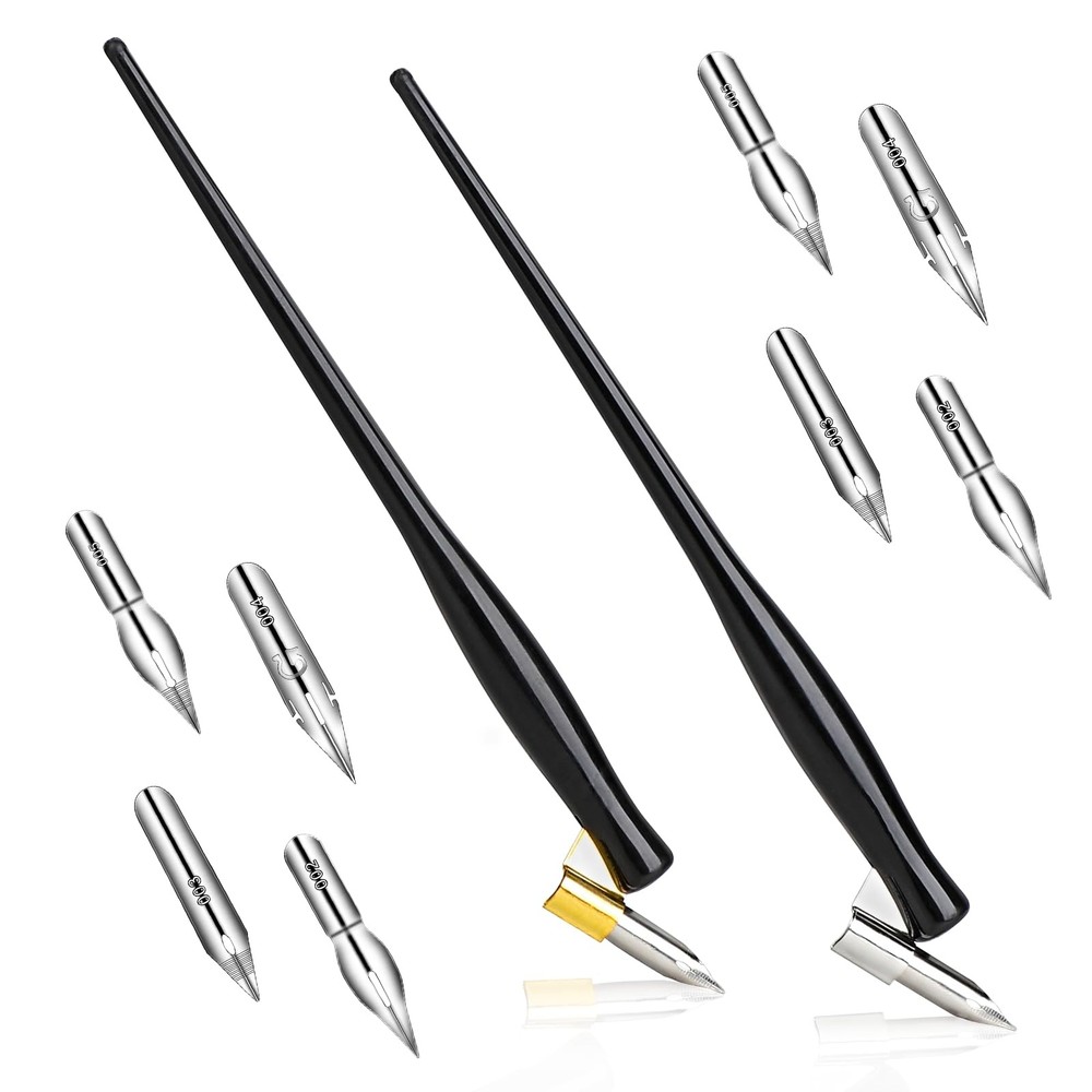 10PCS Oblique Calligraphy Dip Pen Set – 2-in-1 Drawing Pen Holder with 8 Piec…