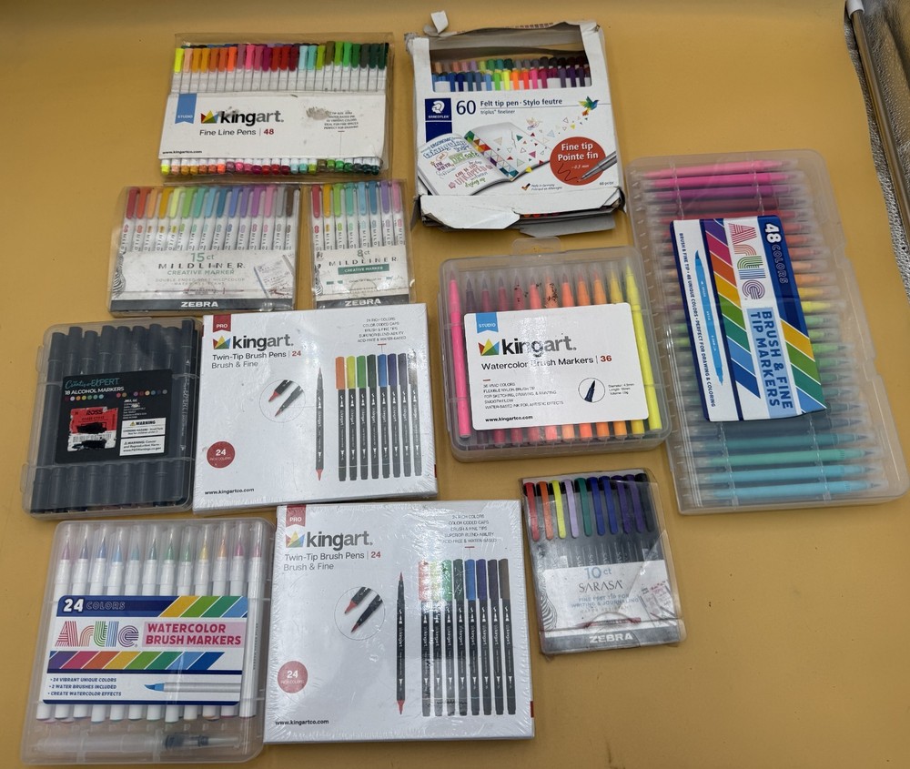 Huge Marker Pen Lot KingArt Zebra Mildliner Staedtler Art Drawing Supplies
