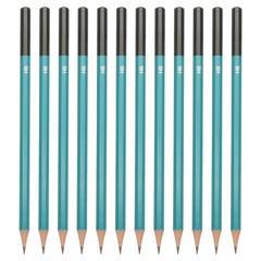 HB Drawing Pencils, 12PCS, Hexagonal , Black Refill, Green/Black Pole