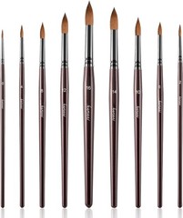 Sable Watercolor Brushes, Fuumuui 9pcs Detail to Mop Kolinsky Brown