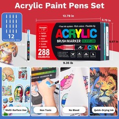 Hopesky 288 Colors Acrylic Paint Markers – Brush Tip Vibrant Acrylic Paint Pe…