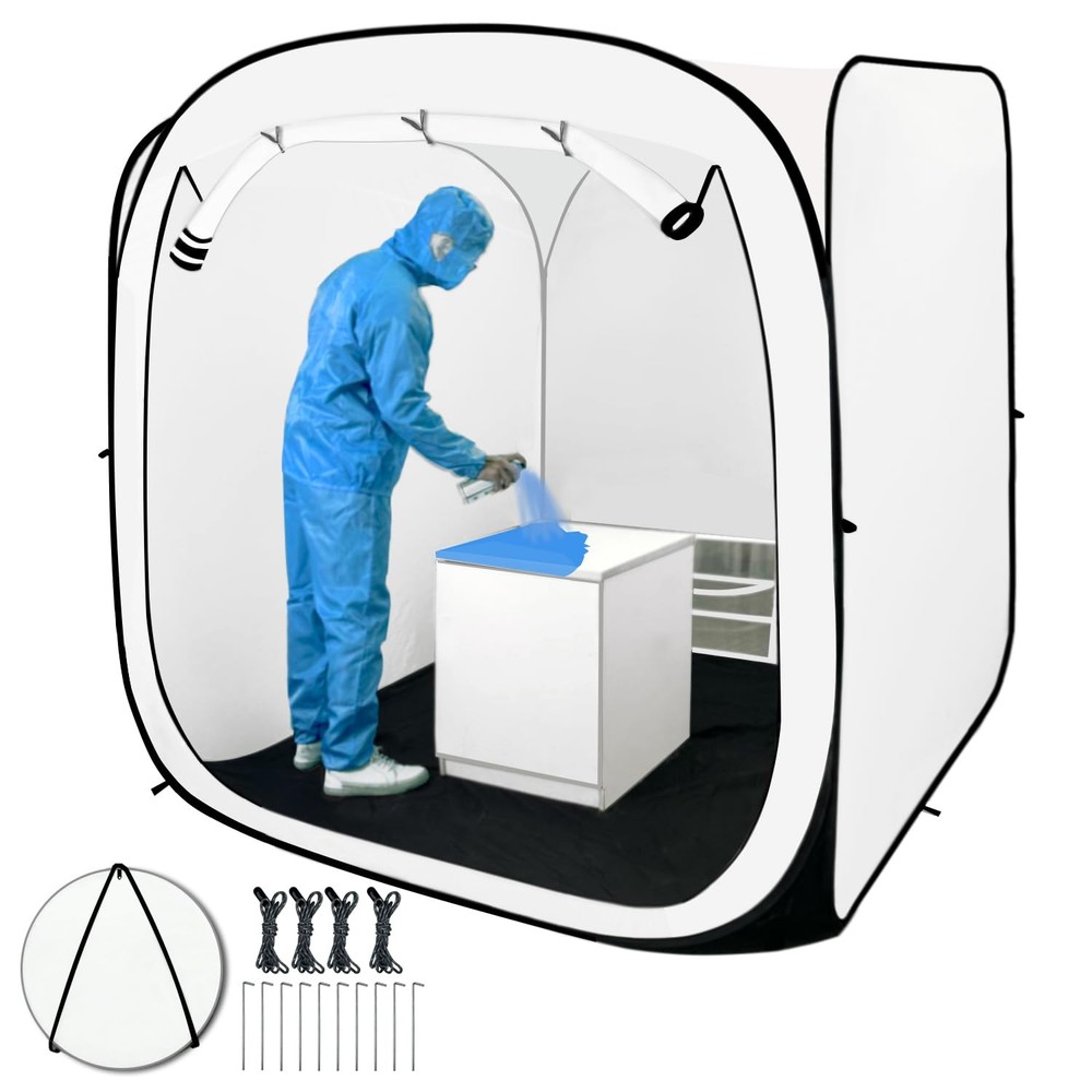 Pop Up Paint Booth 6x6x6ft Portable Spray Tent with Black Floor, Mesh Door an…
