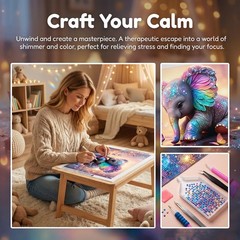 5D Elephant Diamond Art Kits for Adults Beginners, Full Drill Round Diamond