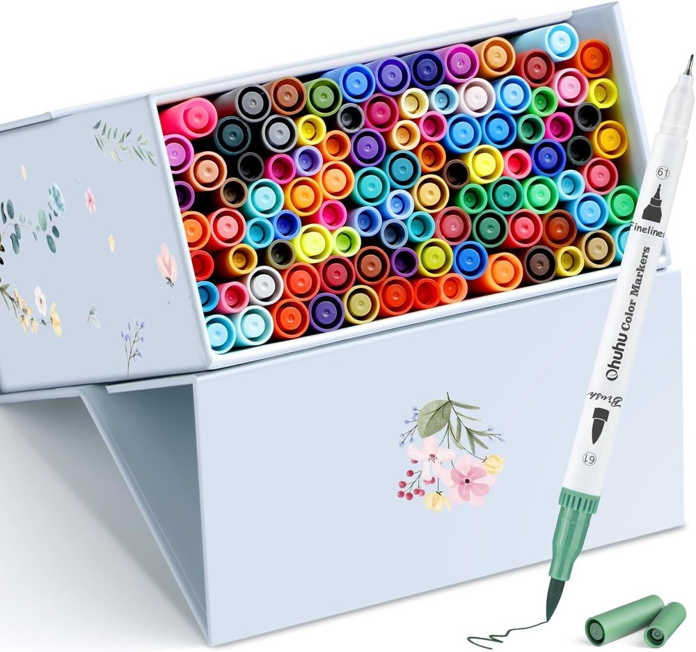 100 Colors Art Markers Set Ohuhu Dual Tips Coloring Brush Fineliner Color Marker