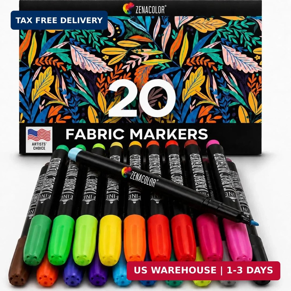 Zenacolor 20 Fabric Markers Pens Set – Indelible and Permanent Fabric Paint Fine