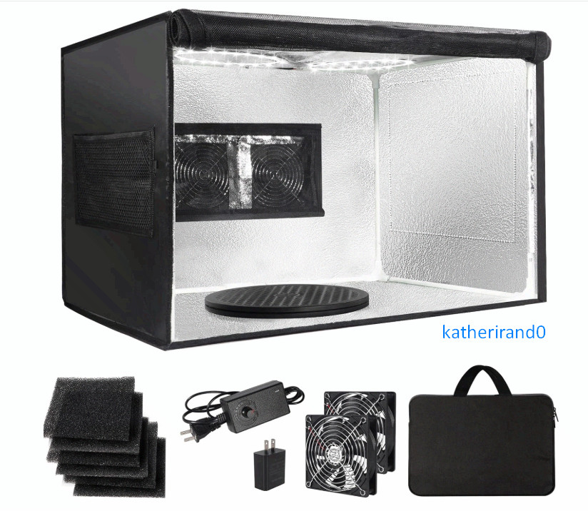 Portable Airbrush Spray Booth w/ LED, Turntable, Dual Fans, Foldable 16.6