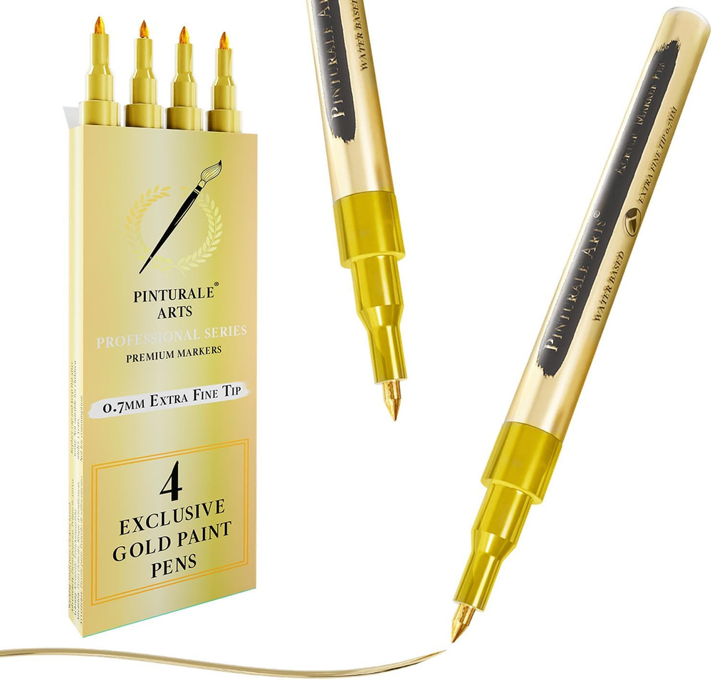 4 Gold Paint Pen Fine Tip | Set 4 Gold Paint Marker Metallic | Extra Fine Tip 0