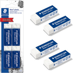 Mars Plastic Vinyl Erasers, 4 Pack, White, Latex-Free