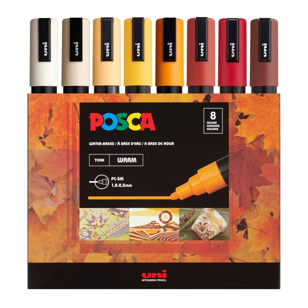 8 Pack uni PC5M WaterBased Paint Markers Reversible Medium Tip Warm Tone