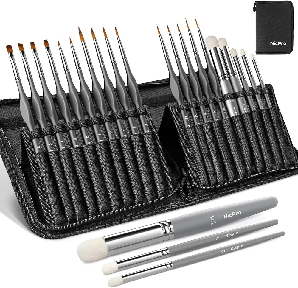 Nicpro Miniature Paint Brushes Dry Brush – 20PCS Model Paint Brush Set with Nylo