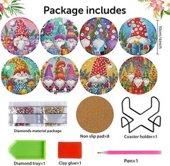 8 Pcs Diamond Art Coasters Kits for 8 4x4in, Gnomes