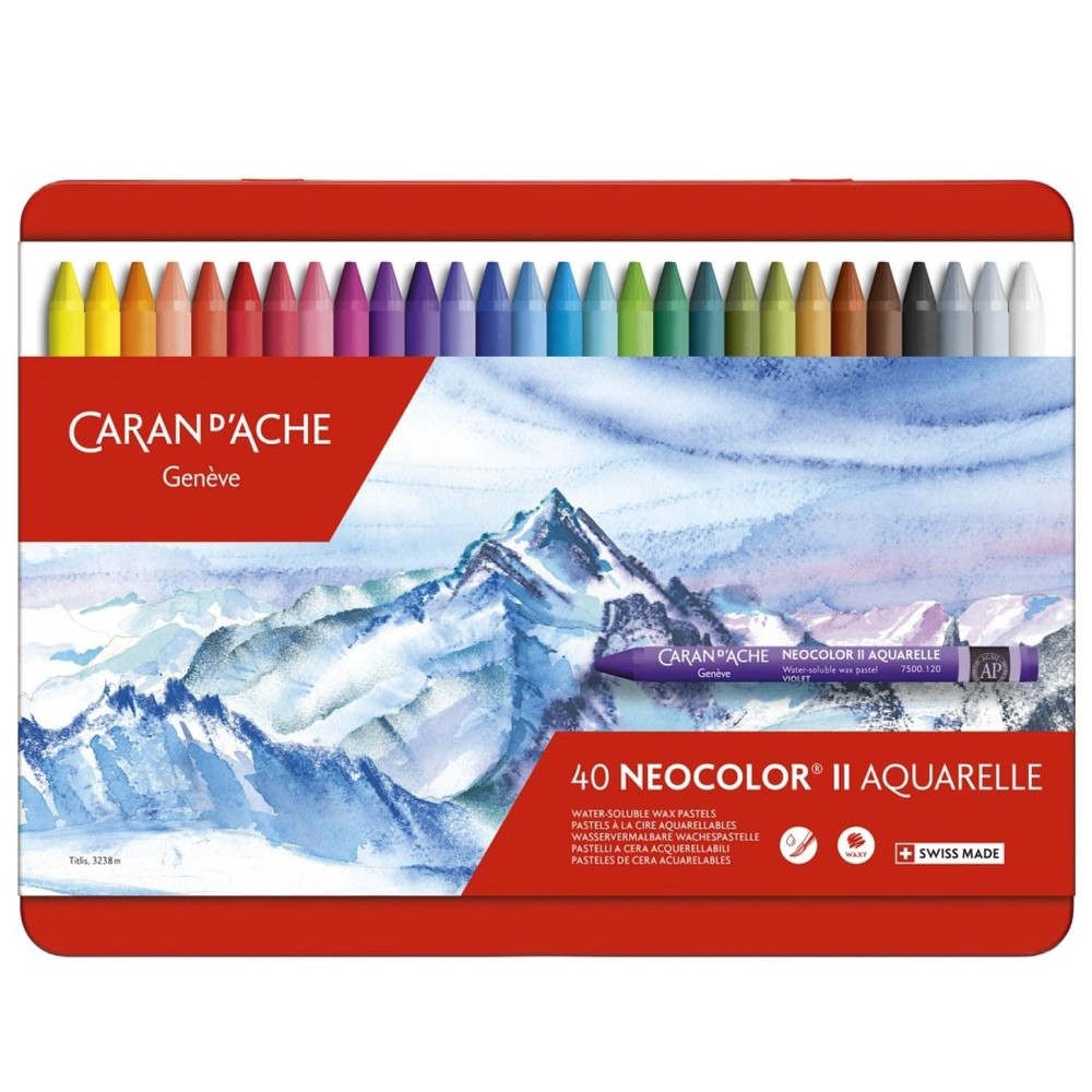 Caran d’Ache Classic Neocolor II AQUARELLE Water-Soluble Pastels, 40 Colors