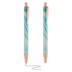 2 Pcs Metal Ballpoint Pens, Marble Retractable Black Ink Pen, Dark Green Casing