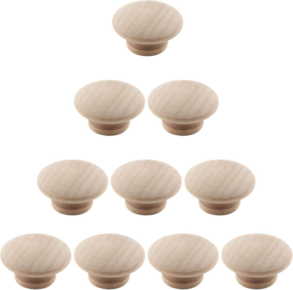 10 Pack 1-1/2 Inch Wood Knobs Unfinished round Mushroom Shape Wooden Cabinet Pul