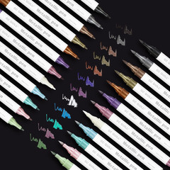 12 Colors Metallic Marker Pens – Dual Tip Brush and Fine Point Pens for DIY Albu