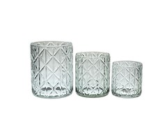 8oz 13.5oz 32 oz Clear Glass Candle Holder Cup with Etched Triangle Pattern