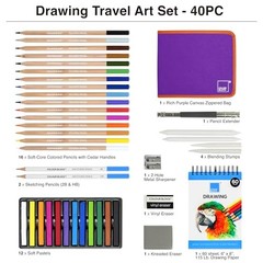 Drawing Travel Art Set – 60 sheets 6 x 8 Inches Drawing Pad,16 wood Colored