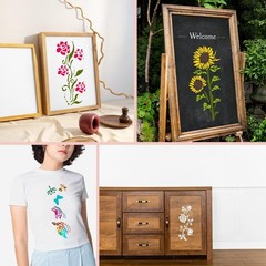 Large Flower Stencils for Painting, 6PCS 12 x 6 Inch Craft Stencils for Decor…