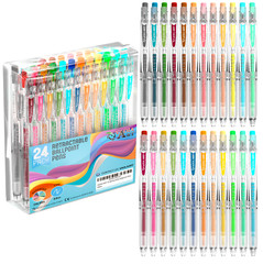 Retractable Gel Pens – Colored Pens for Adult Coloring – Cute Pen Set 24 Colors