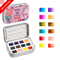 Grabie Pocket Watercolor Set of 12, Travel 1 Count (Pack 1), Floral